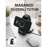 Kablosuz Şarjlı Dijital Masa Saati – 3 Parlaklık Seviyeli Led, Hızlı Şarj, Uyumlu Yeni Nesil