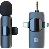 Kablosuz Yaka Mikrofonu iPhone 3.5mm Aux iPhone Type-C Pc Tablet Video Kayıt Vlog USB C Amfi Bağlantılı - Siyah - Tekli