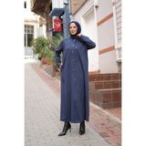 Kadeem Giyim Elara Süet Kaban Kadın Düğmeli Lacivert Uzun 140 cm Casual Stil 422534