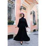 Kadeem Giyim Oversize Balon Kol Elbise-Medine Ipeği - Standart - Siyah