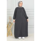 Kadeem Giyim Reglan Kol Büzgülü Çocuk Elbise-Medine Ipeği - 11 Yaş - Füme