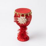 Kadeh Tasarım Lüks Saten İğnedanlık - Gold Detaylı ve İncili Dikiş İğnesi Yastığı - Kırmızı Çeyizlik Özel Tasarım İğneli