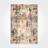Kader Kremi Soyut Modern Geometrik Etnik Desenli Boho Makinada Yıkanabilir Hafif Hav Toz Vermez Leke Tutmaz Kaymaz Taban Dijital Makine Baskı Halı Oturma Odası Salon Yolluk Koridor Mutfak Halısı