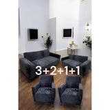 Kadife 3+2+1+1 Likralı Esnek Yıkanabilir Koltuk Örtüsü, Parlak Kadife 3+2+1+1 Koltuk Kılıfı - 1,5 x 0,7 m - Antrasit