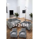 Kadife 3+2+1+1 Likralı Esnek Yıkanabilir Koltuk Örtüsü, Parlak Kadife 3+2+1+1 Koltuk Kılıfı - 1,5 x 0,7 m - Koyu Gri