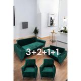Kadife 3+2+1+1 Likralı Esnek Yıkanabilir Koltuk Örtüsü, Parlak Kadife 3+2+1+1 Koltuk Kılıfı - 1,5 x 0,7 m - Yeşil