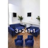Kadife 3+2+1+1 Likralı Esnek Yıkanabilir Koltuk Örtüsü, Parlak Kadife 3+2+1+1 Koltuk Kılıfı - 180 x 230 cm - Lacivert