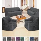 Kadife 3+3+1+1 Lastikli Kanepe Örtüsü | Lastikli Koltuk Örtüsü | Koltuk Kılıfı - 180 x 230 cm - Antrasit