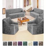 Kadife 3+3+1+1 Lastikli Kanepe Örtüsü | Lastikli Koltuk Örtüsü | Koltuk Kılıfı - 180 x 230 cm - Koyu Gri