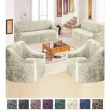 Kadife 3+3+1+1 Lastikli Kanepe Örtüsü | Lastikli Koltuk Örtüsü | Koltuk Kılıfı - 180 x 230 cm - Krem