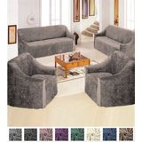 Kadife 3+3+1+1 Lastikli Kanepe Örtüsü | Lastikli Koltuk Örtüsü | Koltuk Kılıfı - 180 x 230 cm - Vizon