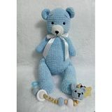 Kadife Ayıcık Ve Emzik Zinciri Takımı Amigurumi Organik Oyuncak