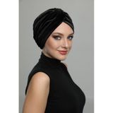 KADİFE ÇAPRAZ SİYAH HAZIR TÜRBAN TESETTÜR BONE