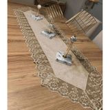 Kadife Dantel Detaylı Runner (140X40CM) Kahve - 0,5 x 9 cm - 001-Renkli