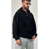 Kadife Dokulu Siyah Oversize Kapüşonlu Erkek Sweatshirt Coc1038