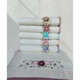 Kadife Dual Bordür 3D Nakışlı %100 Pamuk 6 Adet 30X50 cm Mutfak Havlusu - 30 x 50 cm - Krem