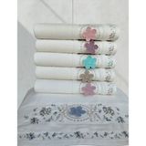 Kadife Dual Bordür 3D Nakışlı %100 Pamuk 6 Adet 50X90 cm El Yüz Havlusu Kutulu - 50 x 90 cm - Açık Krem