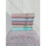 Kadife Dual Bordür 3D Nakışlı Renkli Pamuk 6 Adet 50 x 90 cm El Yüz Havlusu Kutulu - 50 x 90 cm - Açık Mavi - Bej - Beyaz