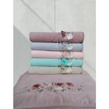 Kadife Dual Bordür 3D Nakışlı Rennkli %100 Pamuk 6 Adet 30X50 cm Mutfak Havlusu - 30 x 50 cm - Açık Mavi