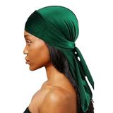 Kadife Durag Bandana, Yeşil, Uzun Bağcıklı, Kadın için Stil Saç Aksesuarı