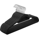 Kadife Elbise Askısı 20'li Set Kaymaz Küçük Bağlantı Çubuğu 360° Dönen Kanca 0,6 cm Kalın Yerden Tasarruf 43,5 cm Uzun Coats Pantolon Için Gümüş Siyah CRF20B