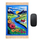 Kadife Halı Mouse Pad | Bohem Tarzı Tasarım Dokuma Halı Mousepad Ofis Dekoru için Fare Altlığı | Masa Fare Altlığı 21,8 cm x 30,0 cm Küçük Fare Koruyucu (Mavi V)