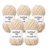 Kadife İp, 5'li Paket 5x100 Gr. 120 Mt., Soft Chenille Bulky%100 Mikro Polyester, Amigurumi, Oyuncak, Bebek Battaniyesi, Yumuşak, Lüks & Canlı Renkler, 1037-Krem