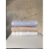 Kadife Jakarlı Yaprak Desenli 3 Adet 50X90 cm El Yüz Havlusu Gri-Kahve-Bej - 90 x 50 cm - Bej - Kahve