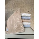 Kadife Jakarlı Yaprak Desenli 6 Adet 50X90 cm El Yüz Havlusu Gri-Kahve-Bej - 90 x 50 cm - Bej - Kahverengi
