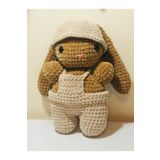 Kadife Kahverengi Salopetli Amigurumi Oyuncak Tavşan Uzun Kulaklı Handmade