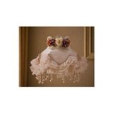 Kadife Kaplı El Yapımı Klasik Model Çiçek Süsleme Abajur Şapka Vintage Vizon 30x25cm Ab8751567
