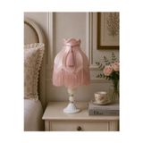 Kadife Kaplı Halat Dekorlu Pudra Pembe Vintage Abajur AB012245 Diğer