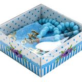 Kadife Kaplı Mini Kuran Kutulu - Tesbihli - Mavi