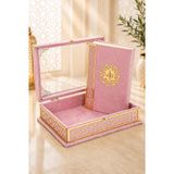 Kadife Kaplı - Şeffaf Lüks Sandıklı Kuranı Kerim - Hediyelik - Pembe