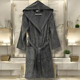 Kadife Kapüşonlu Bornoz %100 Pamuk - L - XL - Antrasit