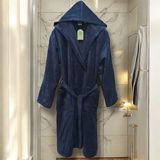 Kadife Kapüşonlu Bornoz %100 Pamuk - L - XL - Lacivert