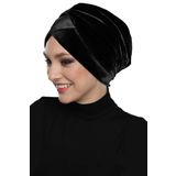 KADİFE KARDELEN ASTARLI SİYAH HAZIR TÜRBAN TESETTÜR BONE