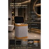 Kadife Kirli Çamaşır Sepeti 100 Lt Katlanabilir Kapaklı Çamaşır Sepeti (Açık Gri)