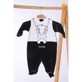 Kadife Kız Erkek Bebek Patikli Tulum 12572 - Siyah - 3 Ay