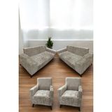 Kadife Koltuk Örtüsü Lastikli Esnek Yıkanabilir Koltuk Kılıfı 3+3+1+1 Solma Kayma Yapmaz Leke Tutmaz - 1,5 x 0,7 m - Vizon