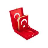 Kadife Kutulu Kur'an-ı Kerim (Çanta Boy, Ayyıldız, Kırmızı)