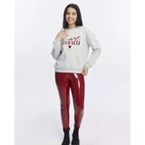 Kadife Love Yourself Desenli Gri Melanj Yumuşak Dokulu Regular Fit Bisiklet Yaka Kadın Sweatshirt