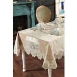 Kadife Lüks Masa Örtüsü Seti Dantelli Güpürlü 25 Parça Date Cappuccino 160 x 500