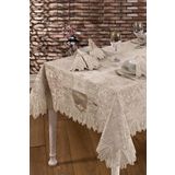 Kadife Lüks Masa Örtüsü Seti Dantelli Güpürlü 25 Parça Vels Cappuccino 160 x 400
