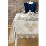 Kadife Lüks Masa Örtüsü Seti Dantelli Güpürlü 26 Parça Grand Cappuccino 160 x 220