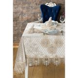 Kadife Lüks Masa Örtüsü Seti Dantelli Güpürlü 26 Parça Grand Cappuccino 160 x 260