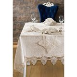 Kadife Lüks Masa Örtüsü Seti Dantelli Güpürlü 26 Parça Petrana Cappuccino 160 x 400