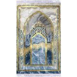 Kadife Lüks Seccade Keten Astarlı Namazlık 70x120 cm - Mavi - Gold