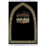 Kadife Lüks Seccade Keten Astarlı Namazlık 70x120 cm - Siyah - Gold
