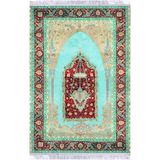 Kadife Lüks Seccade Keten Astarlı Namazlık 70x120 cm - Yeşil - Bej